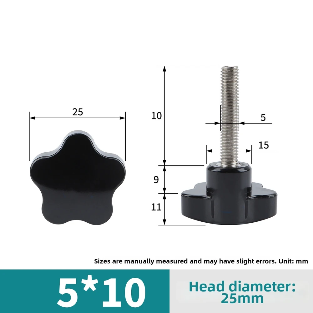 For M5 Thread Clamping Knob Thumb Screw For Five Star Head Enhanced Grip for Tightening Loosening 25x5x10mm-25x5x50mm