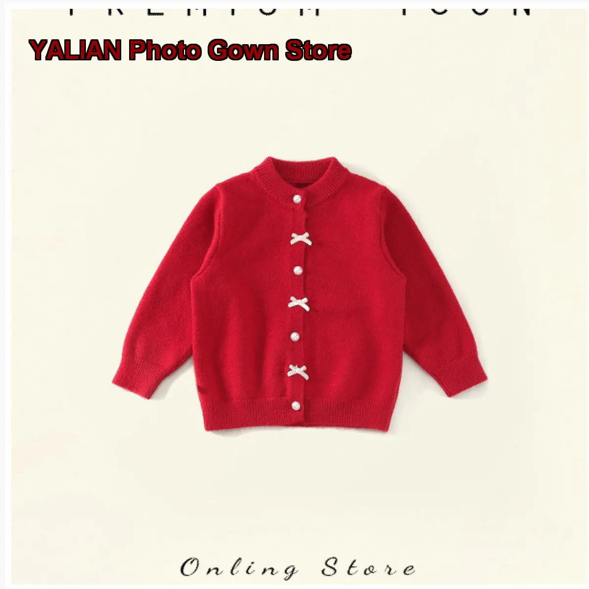 Girls Red Knit Two-Piece Set Autumn Winter Little Kids Bow Tie Jacket Set New Year