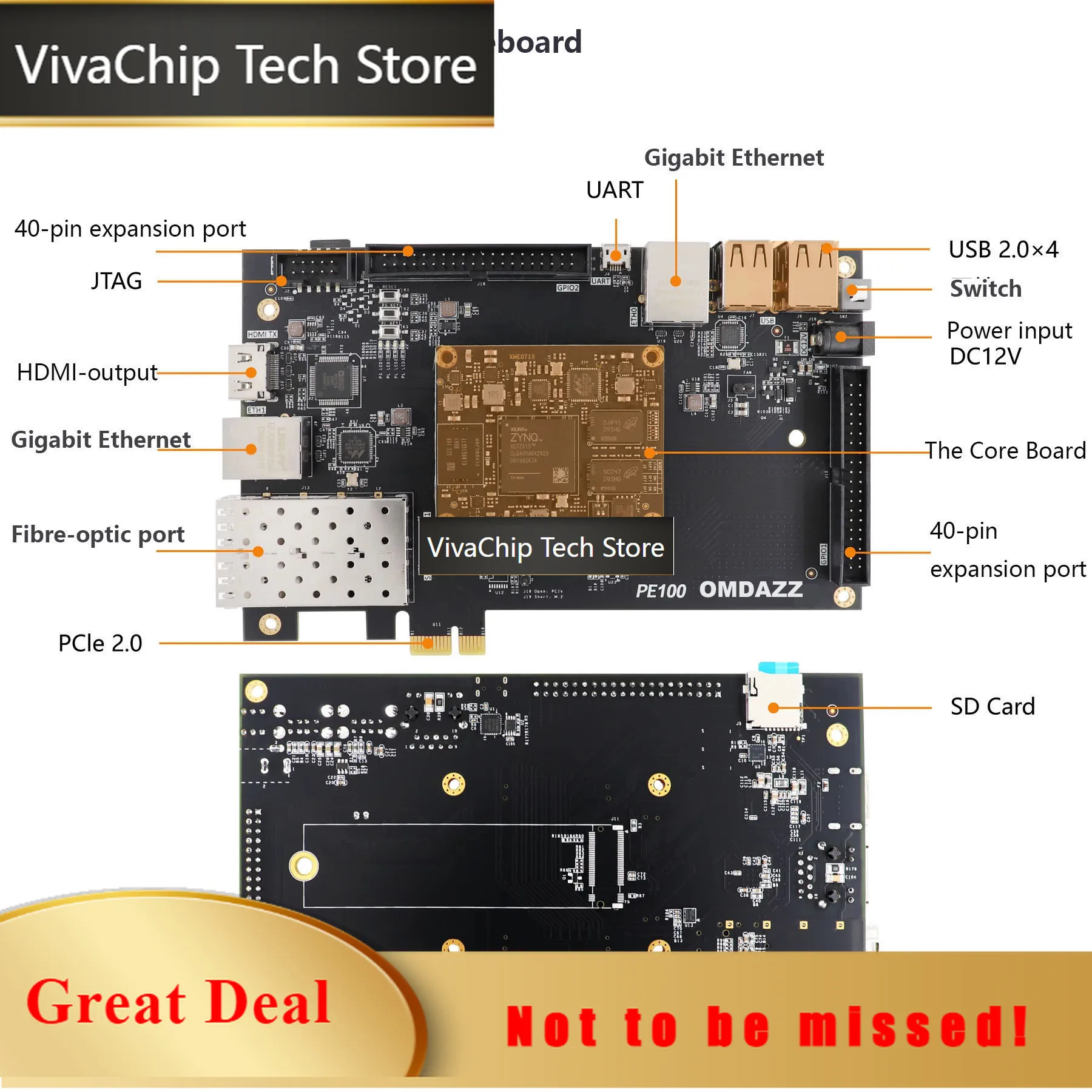 VivaCTFpga Pcle2.0 Development Board Xilinx Zynq7000 Soc Xc7z015 With Gigabit Ethernet Fibre Optic Sfp Hdmi-compatible Usb2.0 Ua