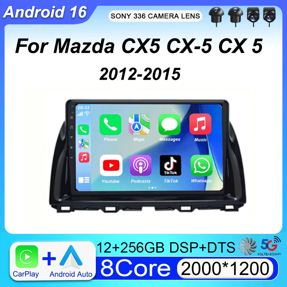 

Android 16 Video Player Car Radio 2 DIN For Mazda CX5 CX-5 CX 5 2012 2013 2014 2015 WIFI+4G Head Unit GPS Carplay Auto DSP