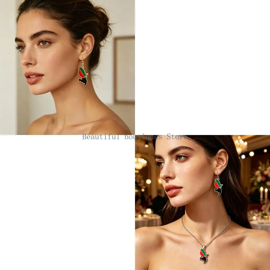 U4LF Elegant Martinique Island Dangle Earrings and Necklace Set Women Fashion Jewelry