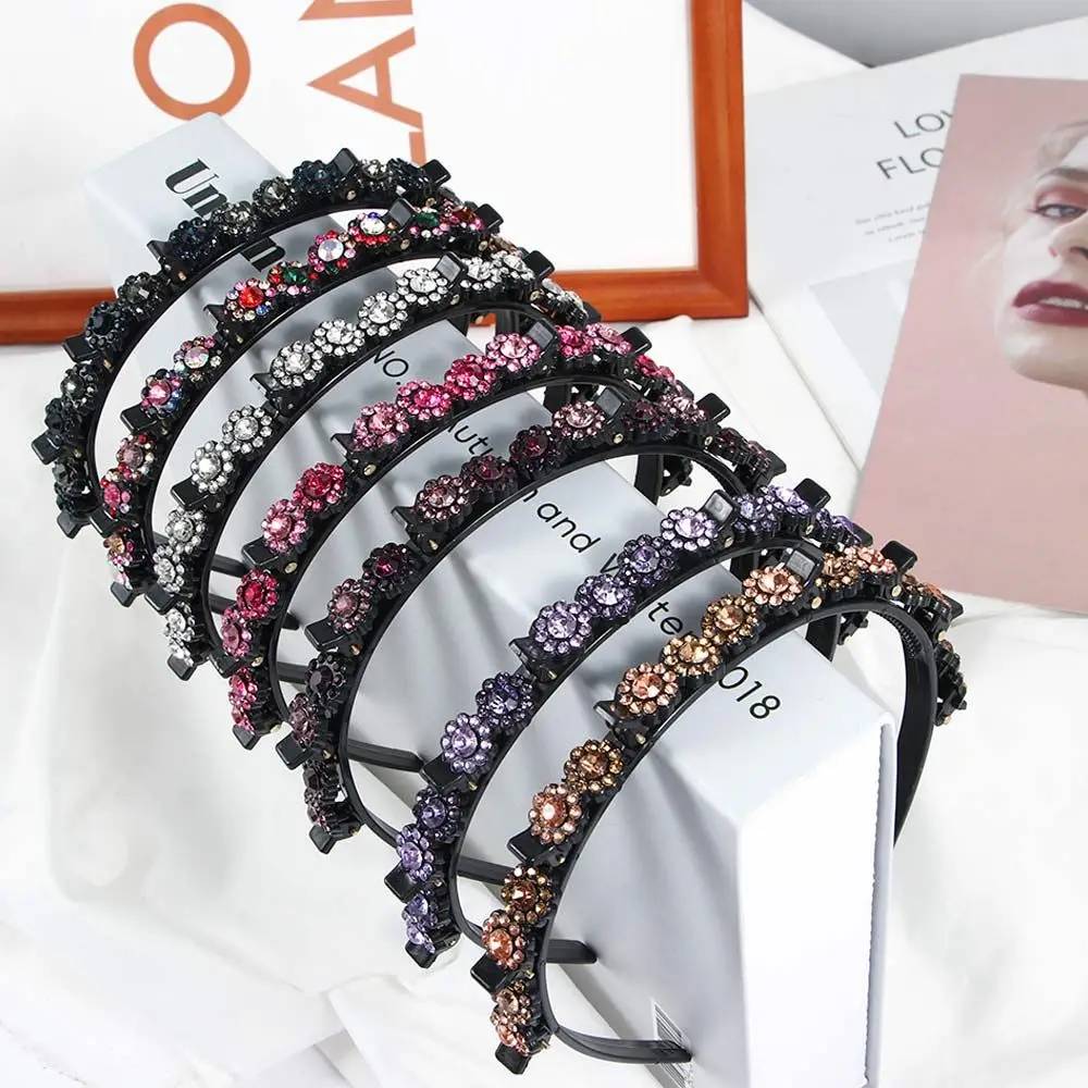 Fixed For women Broken hair artifact Multi-storey Rhinestone Toothed Clip Black Braided Hair Clip Styling Tool Weave Head Hoop