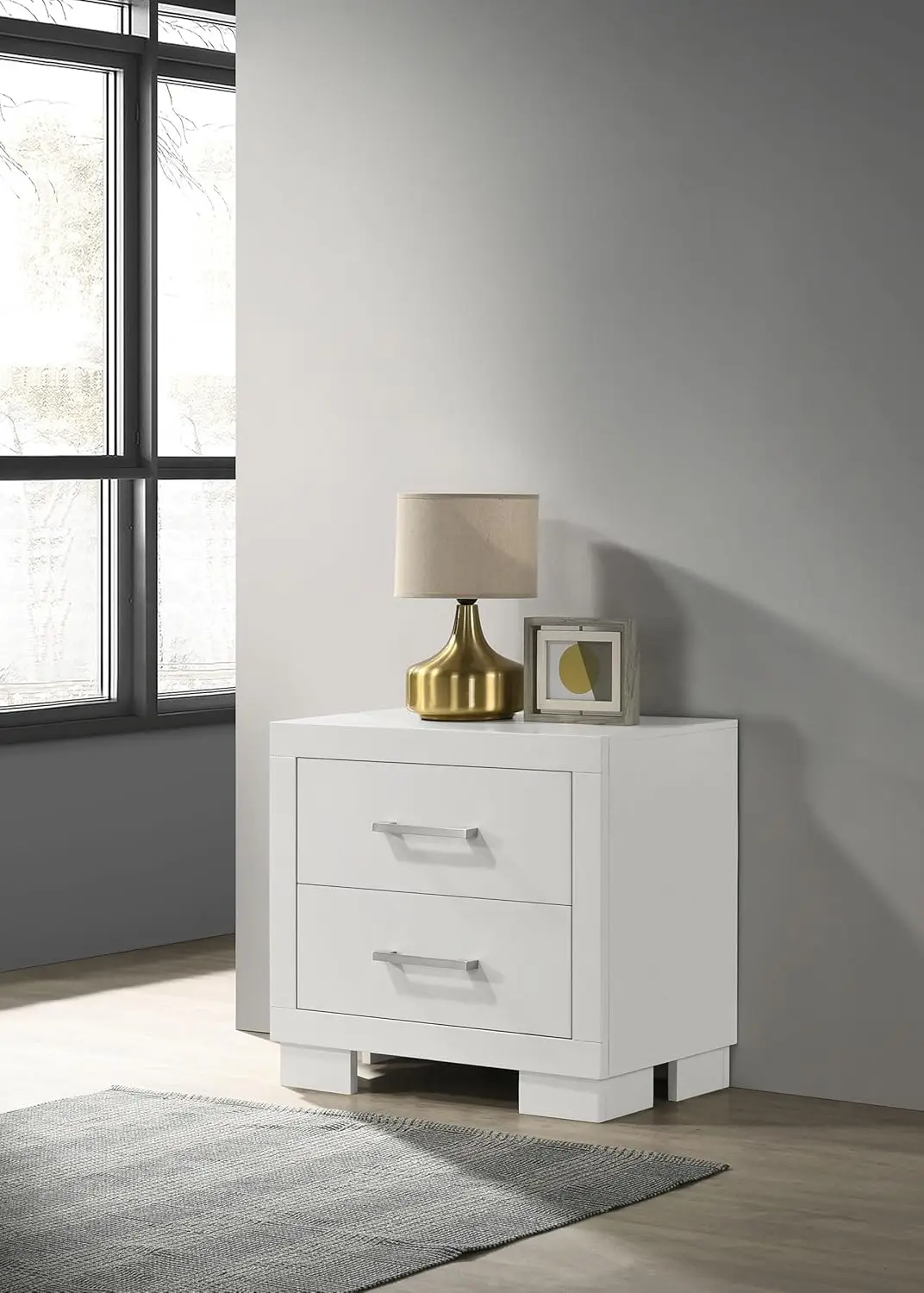 Coaster Home Furnishings - Jessica - Wood - 2-Drawer Nightstand with Silver Bar Handles, Flat Drawer Fronts, Boxy, Customized