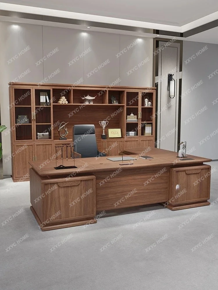 

DD Boss Office Desk Chair Bookcase Chairperson's Office New Chinese Solid Wood Desk