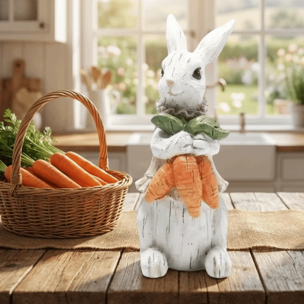 Hand-Painted Easter Bunny Figurine Resin Cute Appearance Resin Rabbit Decoration Standing Simulation