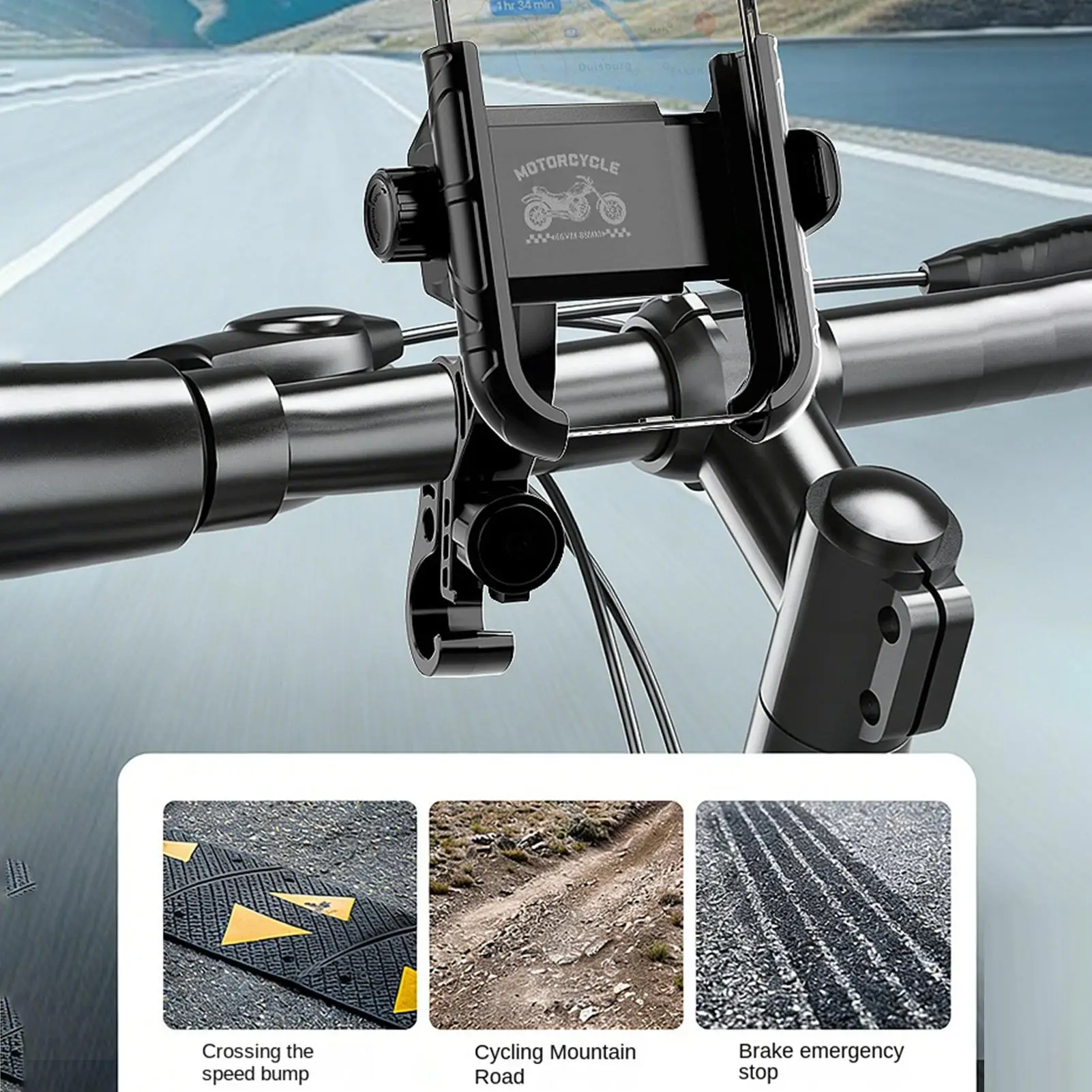 Motorcycle Phone Holder, Anti-Vibration Handlebar/Rear view mirror Phone Mount for Electric Scooter, Universal Cellphone Clamp