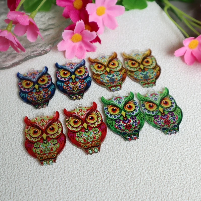 8pcs Cartoon Colorful Owl Double-sided Acrylic Pendant Bohemian Creative Charm DIY Necklace Bracelet Earring Keychain Bag Dangle - Image 6