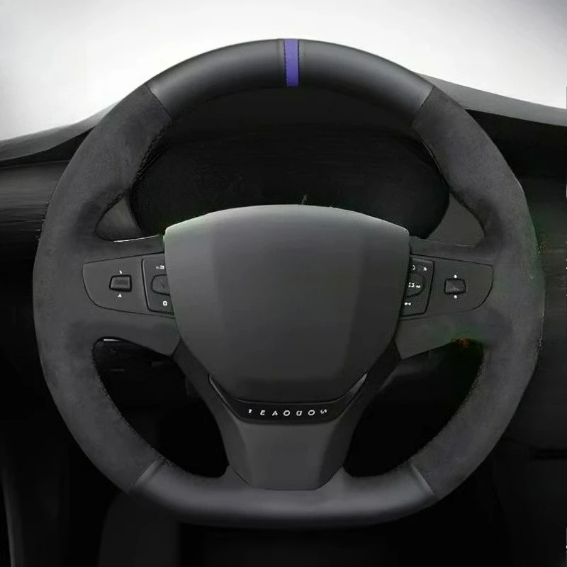 Hand-Stitched Black Suede Leather Car Steering Wheel Cover for Peugeot Expert Traveller 2016-2022 Citroen Spacetourer 2017-2022