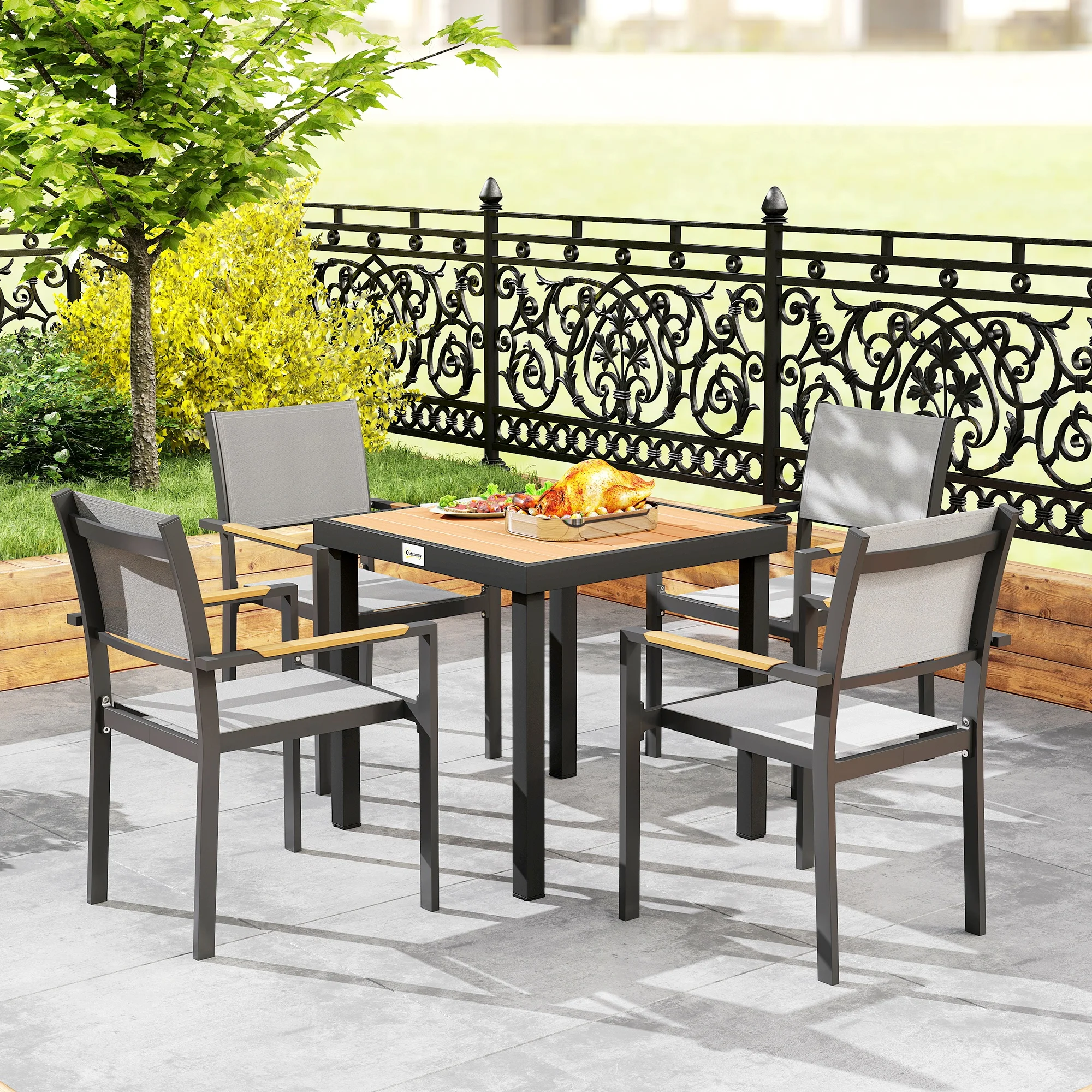 Kunststoff-Gartentisch 78×78×74cm, Aluminiumrahmen, Wetterfest, Campingtisch für 4 Personen, Outdoor-Esstisch, Schwarz – Detail 7