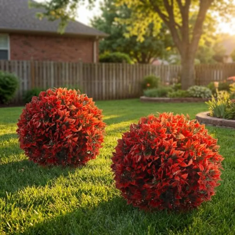 

2 Set Artificial Topiary Ball Trees UV Resistant Outdoor Faux Shrubs with Ground Spike for Front Porch Garden Yard Patio Decor