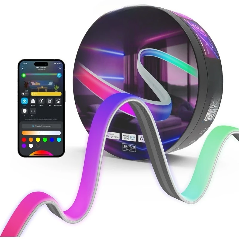 COB LED Strip Light Pro, luzes LED para quarto compatível com Alexa, Google Assistant e Matter, luz RGBICW com quente