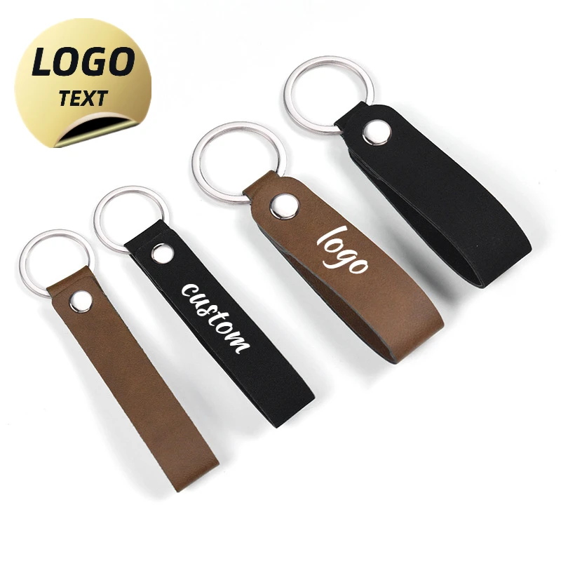 

Laser Custom LOGO Leather Metal Keychain Blank Engrave Car Keyring Pendant Personalize Ring Company Hotel Room Number Key Chain