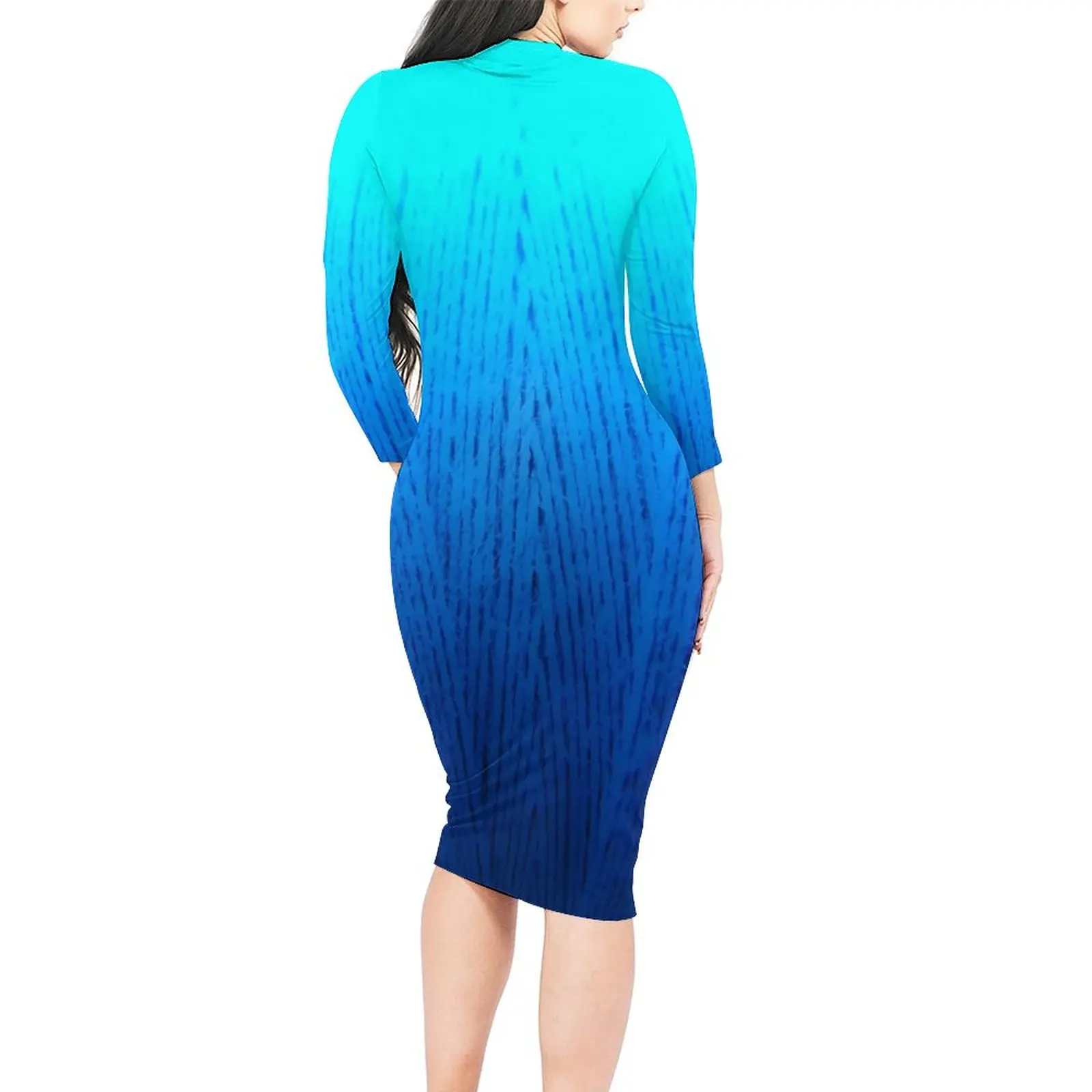 Blue Ombre Dress Long Sleeve Gradient Print Streetwear Dresses Spring Club Bodycon Dress Women Custom Big Size Vestido