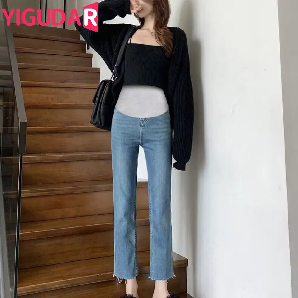 Pregnancy Abdominal Pants Boyfriend Wide Jeans Maternity Pants For Pregnant Women Clothes High Waist Trousers Loose Denim Jeans