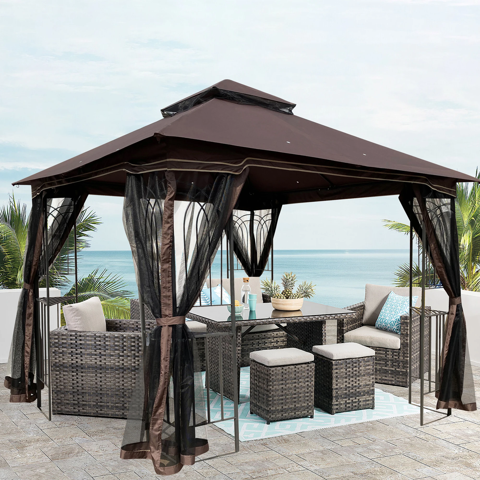 10x10 Outdoor Patio Gazebo Canopy Tent With Ventilated Double Roof And Mosquito Net Suitable for Lawn, Garden, Backyard and Deck