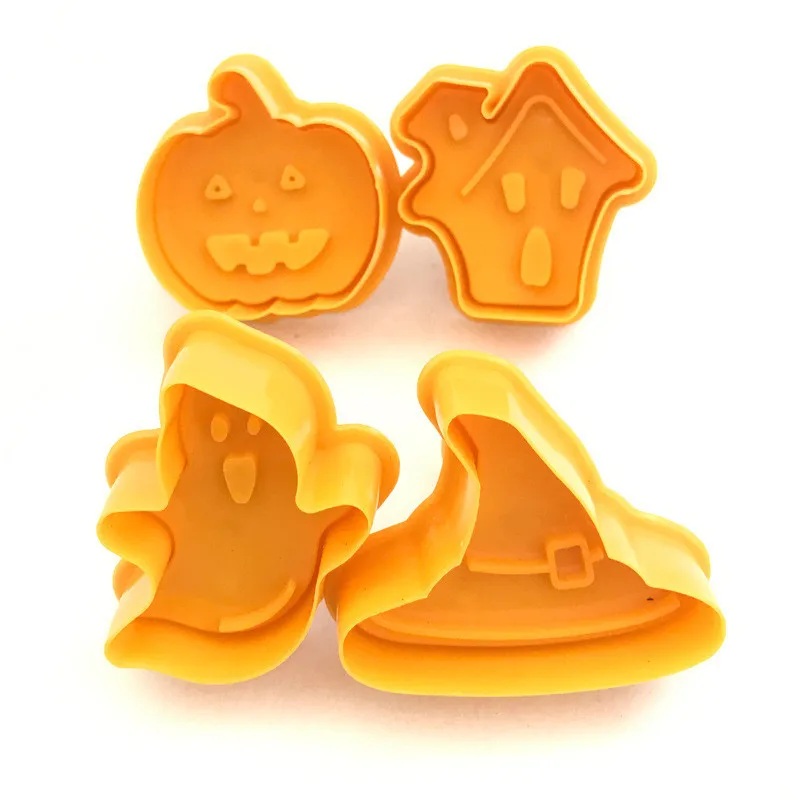 4PCS Halloween Pumpkin Ghost Theme  Plunger Cutter Cake Tools Cookie Mold Biscuit Mould DIY Craft 3D Baking Mold  Cooking Tool