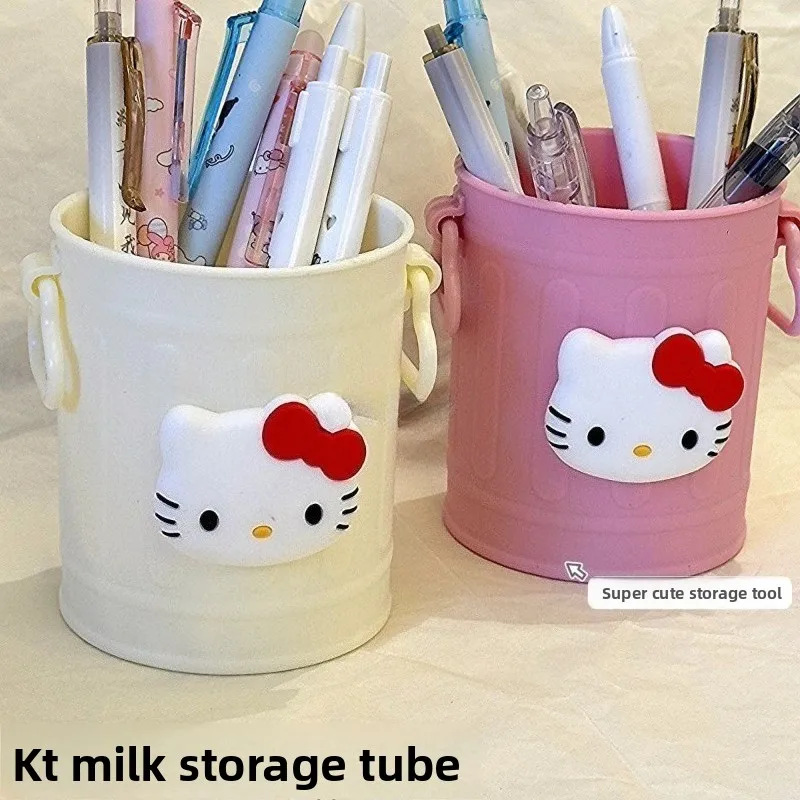 Porte-stylo Kawaii Hello Kitty, boîte de rangement pour maquillage simple et mignonne, boîte de papeterie multifonctionnelle de bureau, cadeau de vacances