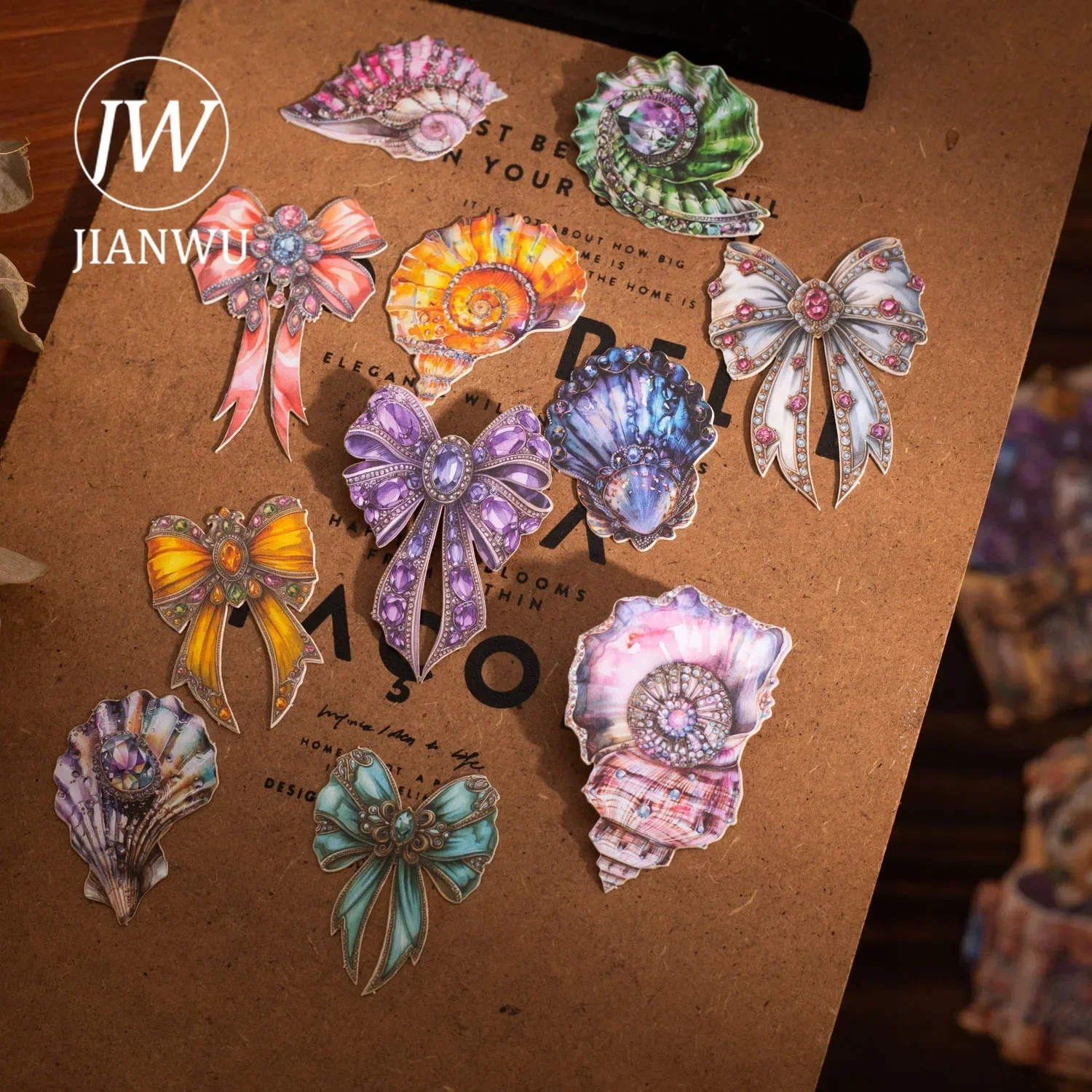 JIANWU Pearl Treasure Box Series Vintage Flower Bow Tie Landscaping Material Collage Sticker Creative DIY Journal Stationery