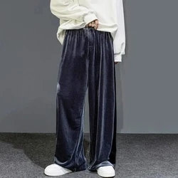 High Street Casual Sweatpants Men's Gold Velvet Wide-leg Pants Spring Fall Clothes Large Size Trendy Loose Y2k Glossy Long Pants