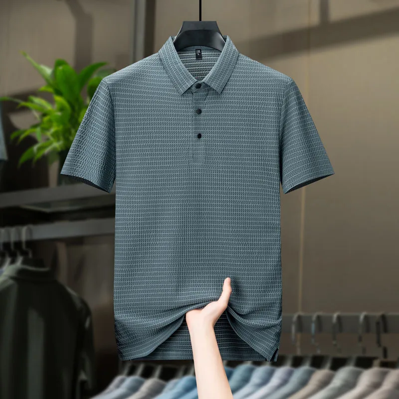 

Polyamide Blends Mens Polo Shirt Short Sleeve Elastic Breathable Summer Cool Feeling Quality Silky Comfortable Camisas De Hombre