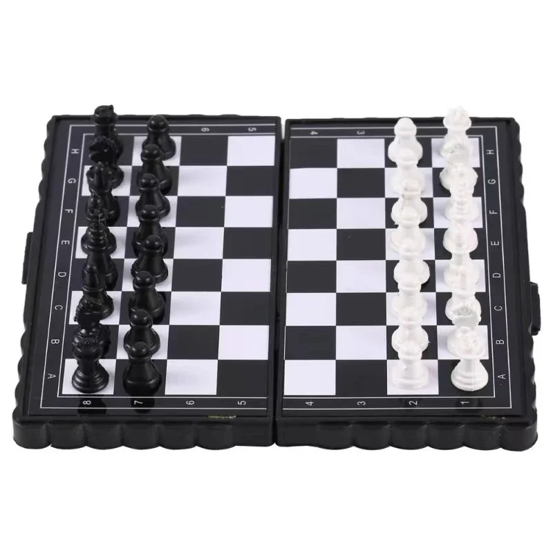 Mini conjunto de xadrez magnético – tabuleiro de xadrez portátil dobrável para crianças, jogo de viagem ao ar livre com ímãs fortes, tabuleiro de plástico