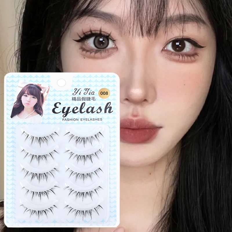 Pestañas postizas de Manga Natural, banda transparente, hecha a mano, Cosplay, moda coreana, extensión Wispy, herramienta de maquillaje, 5 pares