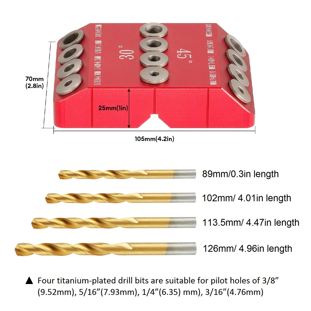 각도 및 직선 구멍용 드릴 홀 가이드 지그, 케이블 난간 지연 나사 드릴링 템플릿, 드릴 비트 4 개, 30 °, 45/90 °