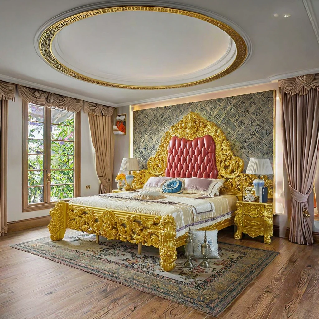 #Customized Luxury European Style Solid Wood Bedroom Furniture 2 Meters Fabric Double Bed with Soft Bed Style Carved Wedding Bed