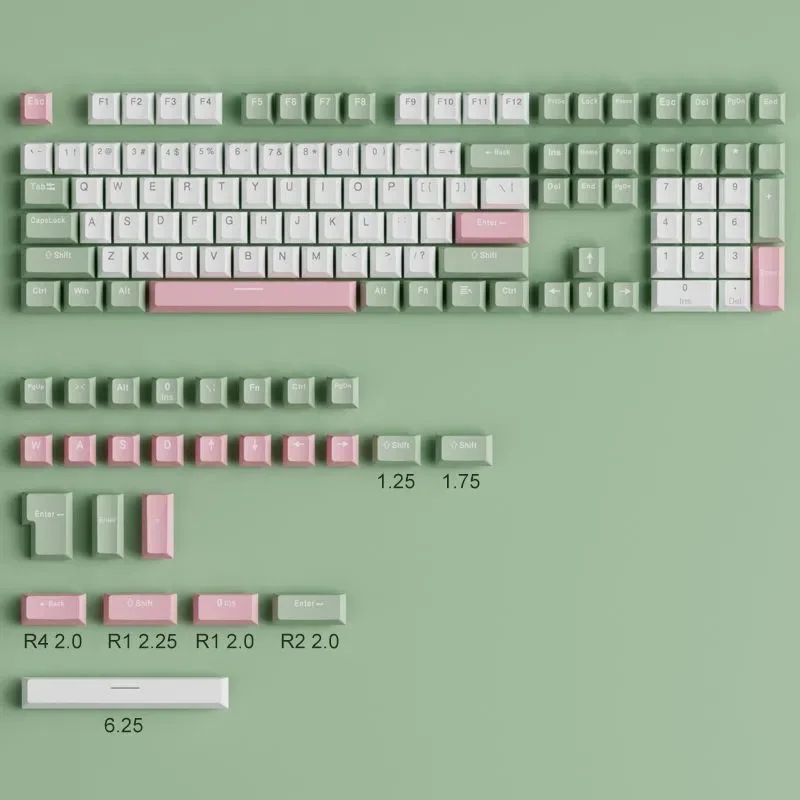 New 134 Keys Lotus PBT OEM Keycaps Ersonalized Girls Key Cap Set Green White Pink for MX Switch Gaming Mechanical Keyboard