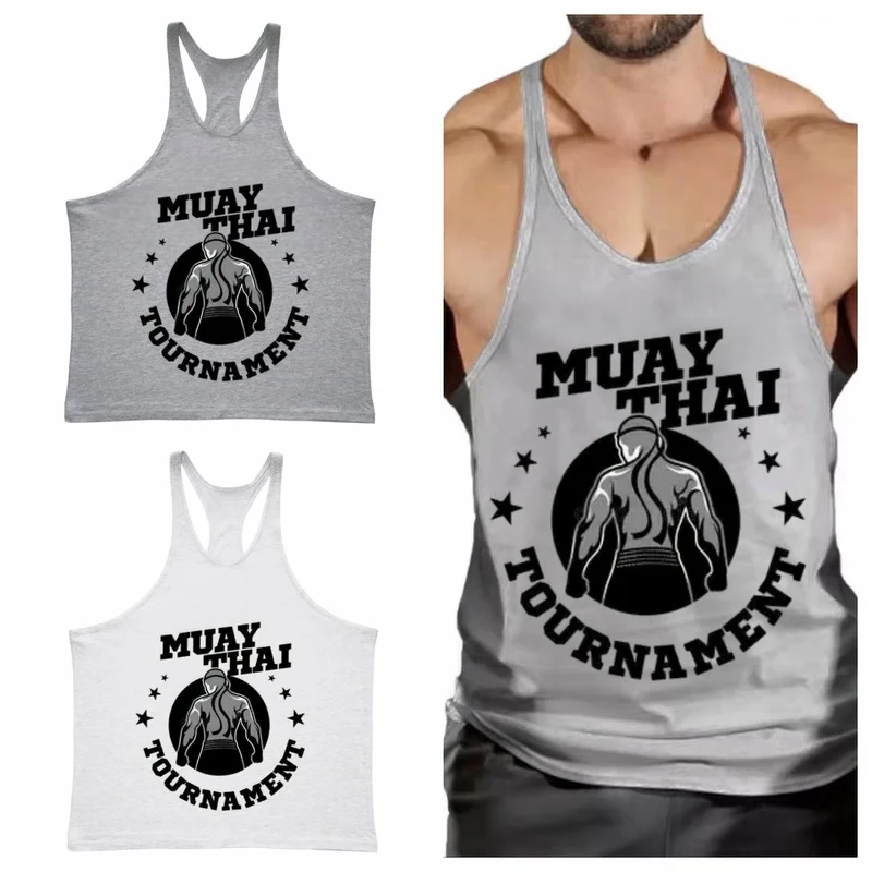 

Sleeveless Vest Men's Fitness Gym Outdoor Sports I-shaped Vest Top Self-discipline Boxing Championship Printed Training Clothes