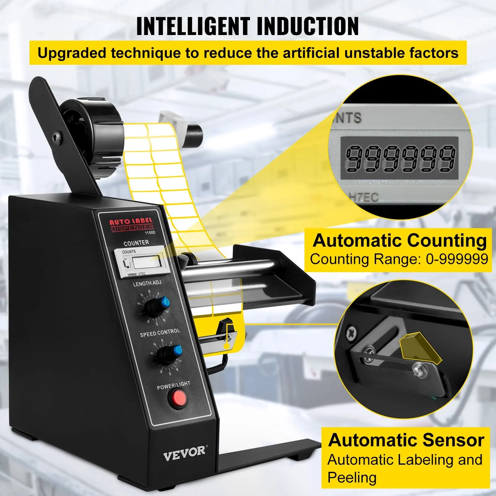 Automatic Label Dispenser 110V, 12W AL-1150D Automatic Manual Label Stripper Label Machine 1-8 m/min, Portable Label Appli