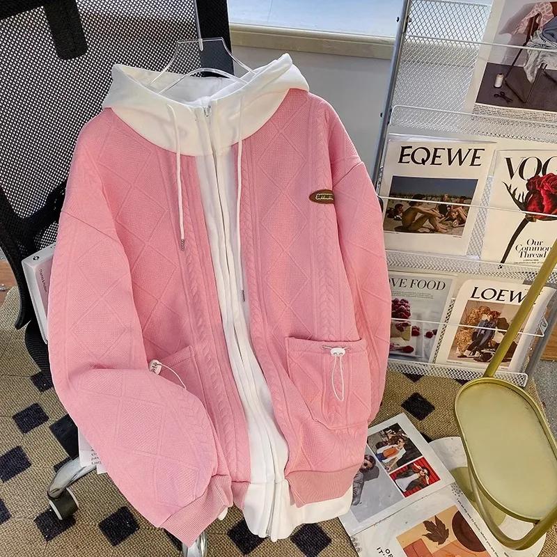 

plus Size 300 Pounds American Style Hoodie Jacket Women Loose Slimming Spring Autumn Versatile Open Cardigan Trendy