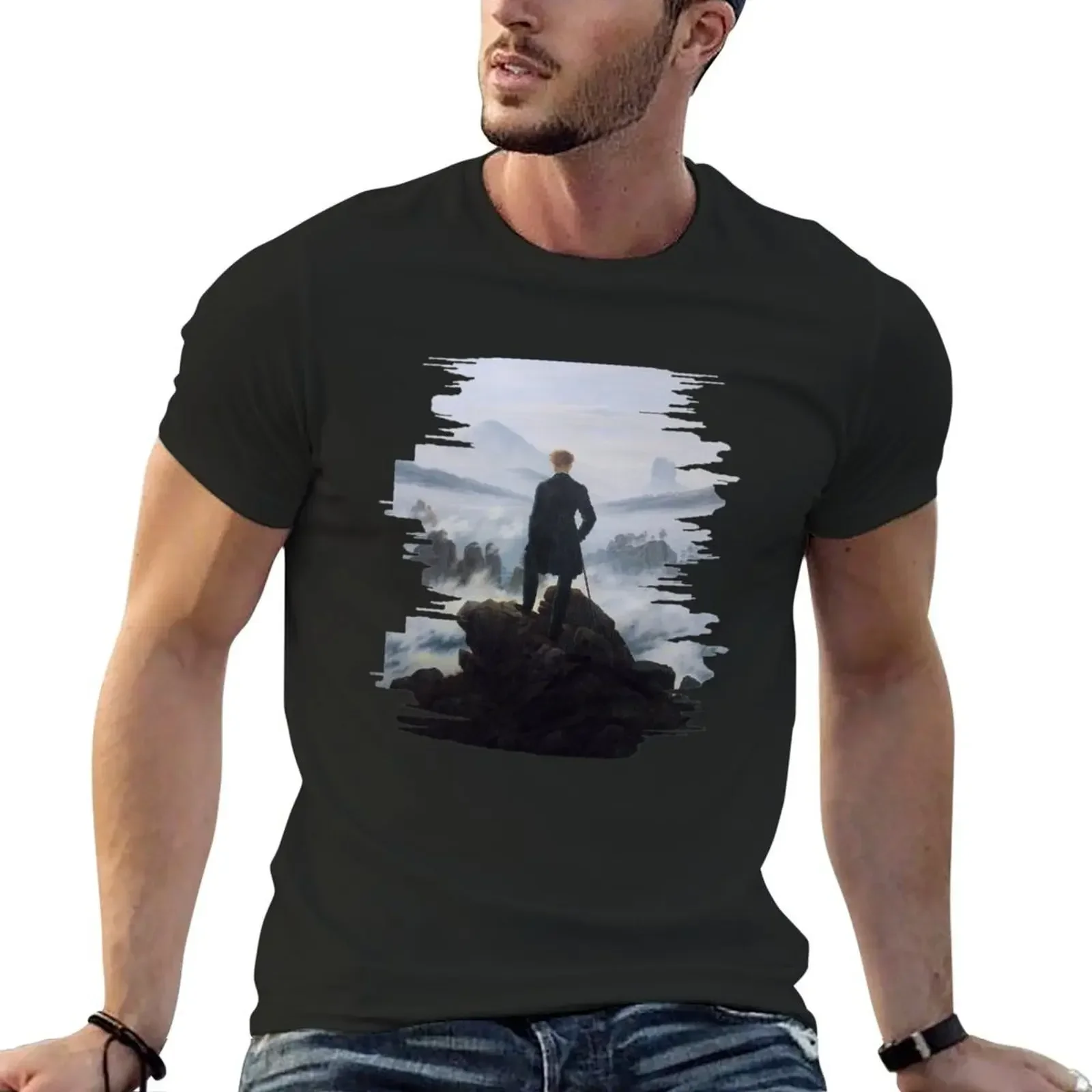 The Wanderer Above the Sea of Fog - Caspar David Friedrich Painting T-Shirt cheap stuff luxury clothes men