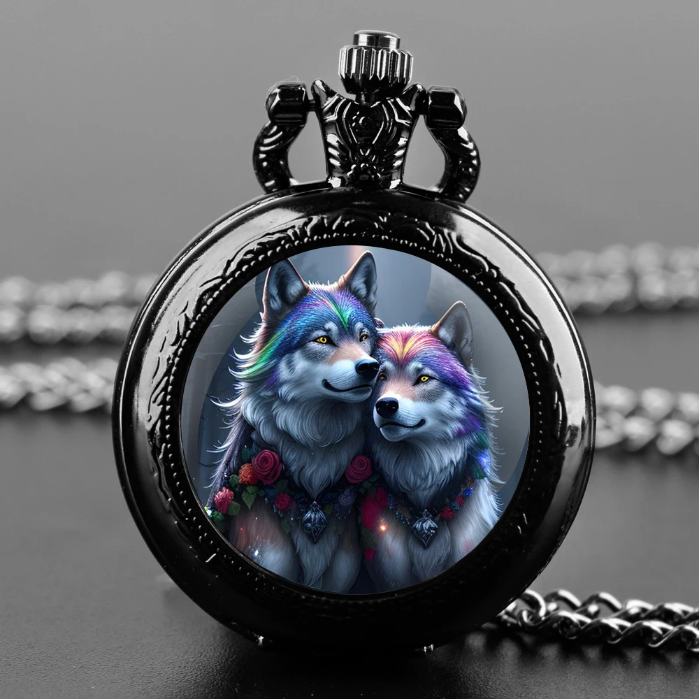 New Black Quartz Pocket Watch Retro Anime Cool Wolf Design  Pocket Fob Watch Pendant Necklace Pocket Watch Men Womens Kids Gift