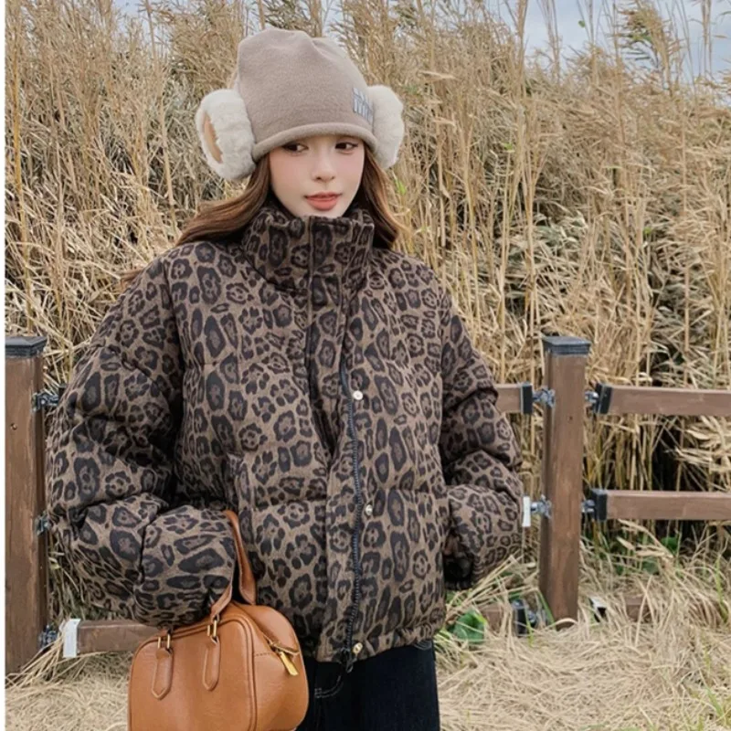 

Women's Clothing Parkas Leopard Print Down Cotton-Padded Jacket Winter Warm Cotton Coat Fashion Outwear Hooded Female Overwear