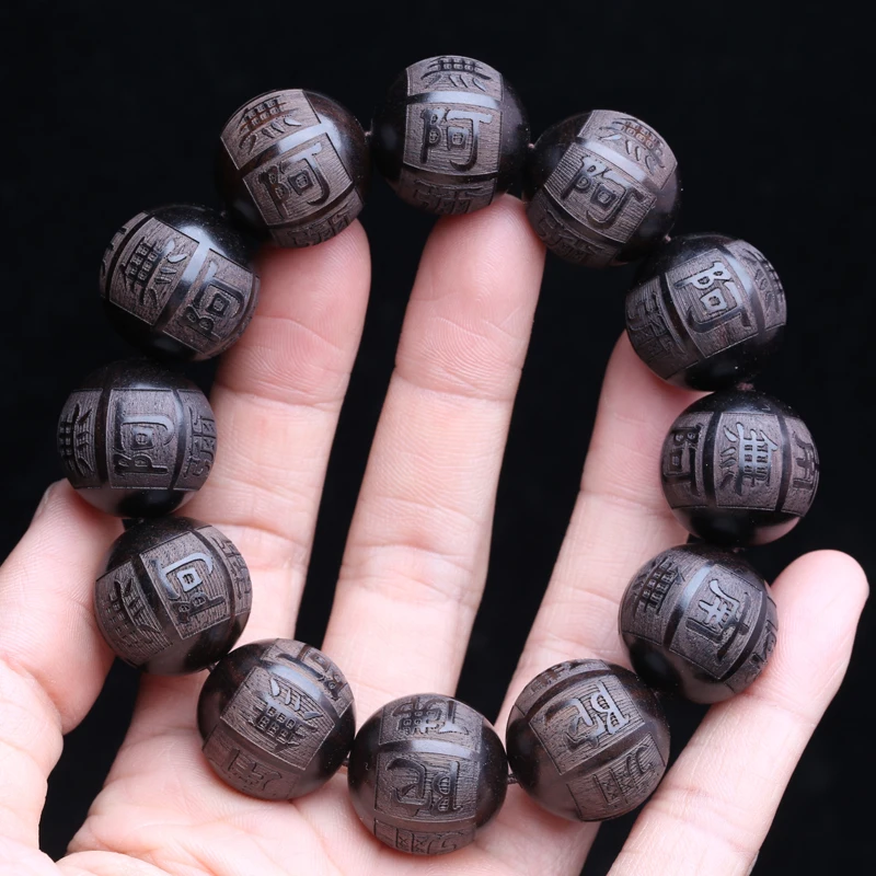 Natural Black Wooden Beads Tibetan Buddhism 20mm Blessing Bracelet Amulet Men\'s Beading