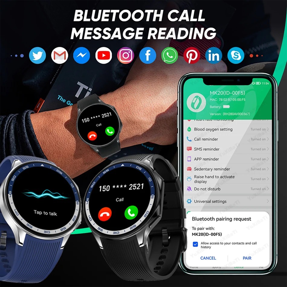 Para Huawei OPPO Watch X reloj inteligente hombres 4GB de memoria AMOLED pantalla HD Bluetooth llamada NFC ritmo cardíaco impermeable SmartWatch