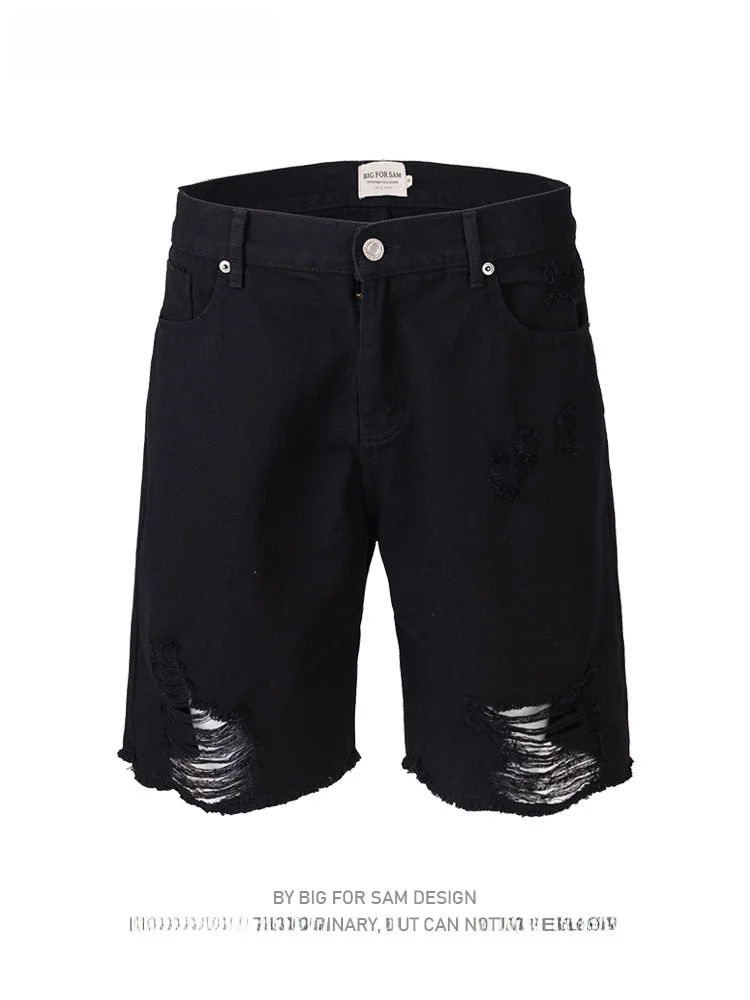 

Big for Sam Bla Waed out Distred Denim orts Men's High Street Trendy Brand American Retro Five-Point Pants