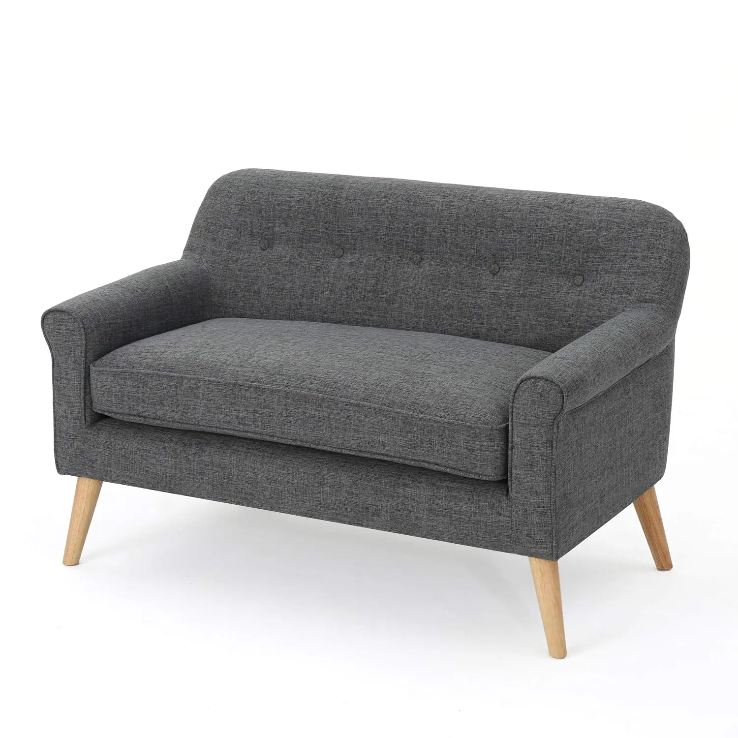 Mid-Century Modern Loveseat Grey Upholstered Tufted Back Living Room 2-Seater, Customized