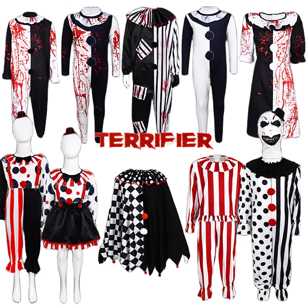 

Movie Terrifier 2 Art The Clown Cosplay Costume Mask Terrifier Cosplay Bloody Joker Suit For Men Women Party Halloween Jumpsuit