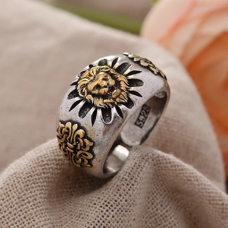 Hot Sell Vintage Lion Animal Design Thai Silver Men Party Ring Original Jewelry Cheap Gifts No Fade