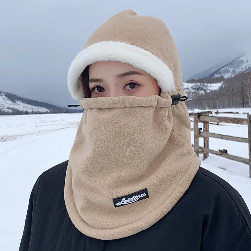 Winter Hat Bib Cap Women Electric Bike Riding Thickened Warm Scarf Windproof Plus Fleece Winterproof Hat  Outdoor Sports M520