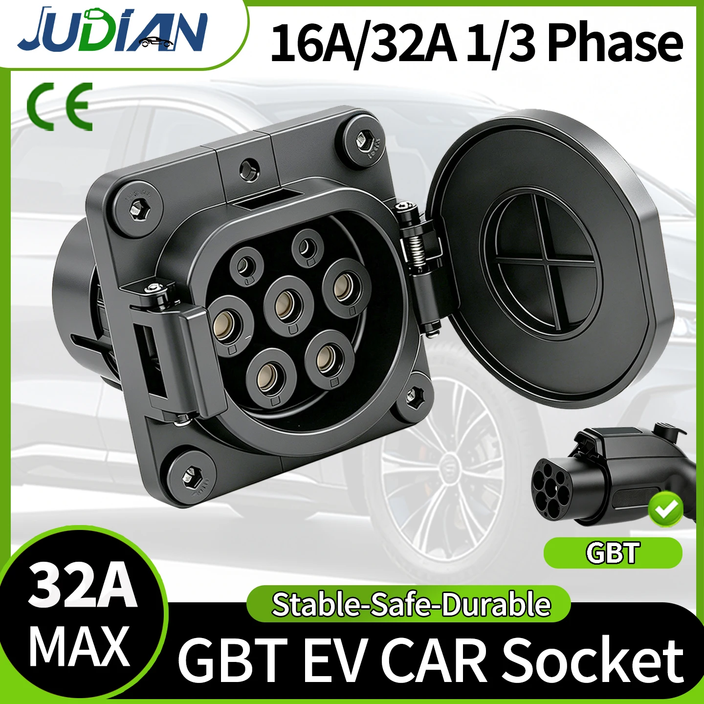 GBT EV Charging Socket 3.5KW-7KW 16A-32A 1P Chinese Standard Electric Vehicle Connector with 0/0.5M Cable for GB/T Vehicles