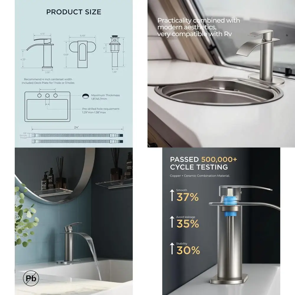 

Single Handle Brushed Nickel Bathroom Faucet with Metal Popup Drain for 1 or 3 Hole Sinks