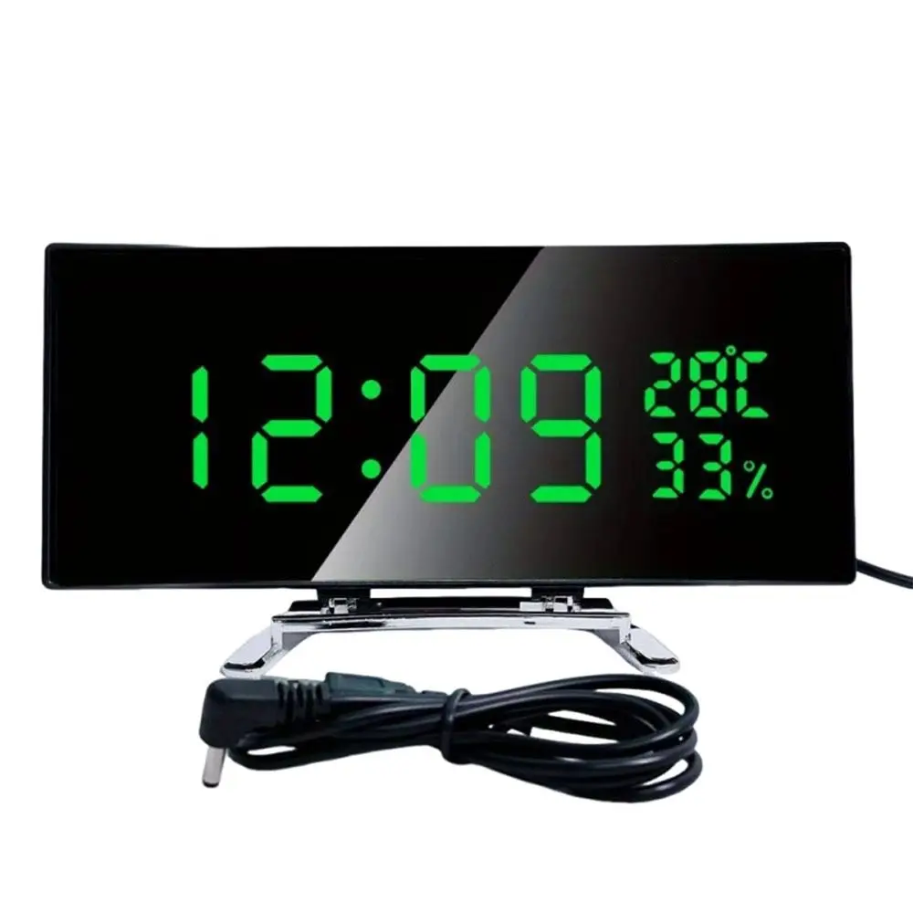 Curved Screen Digital Alarm Clock Temperature Humidity Large Table Clock Large Screen adjustable brightness Desk Clock