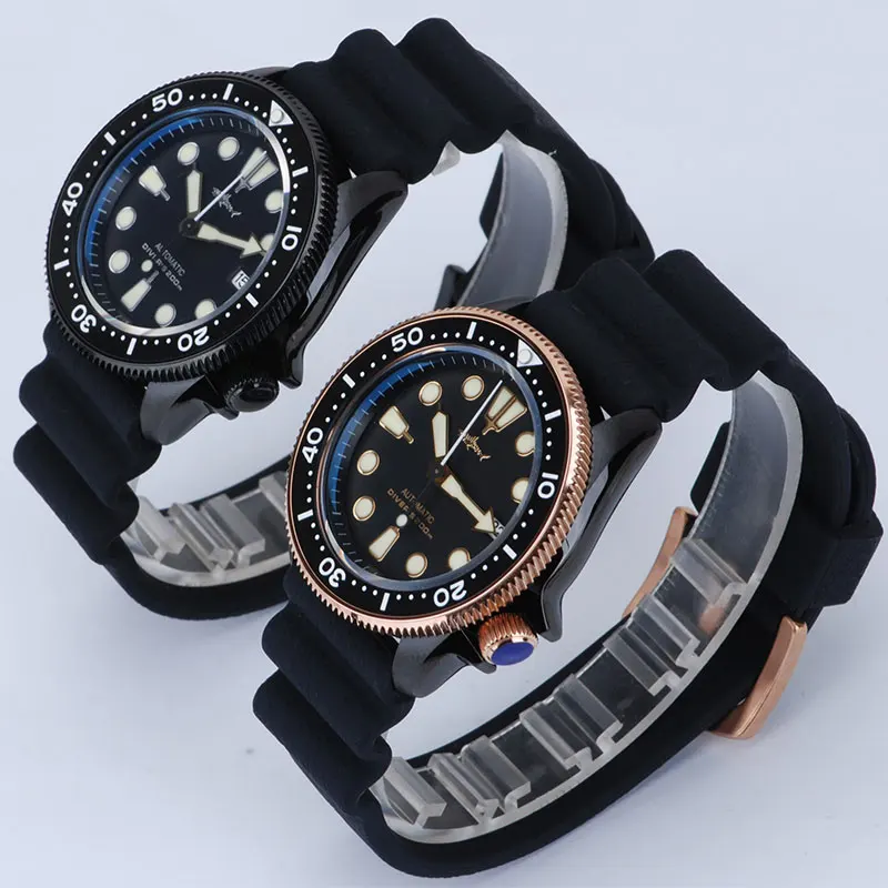 Heimdallr SKX007 PVD Plated Case Sapphire Men's Watch NH35 Automatic Mechanical Ceramic Bezel 20Bar Waterproof C3 Super Luminous