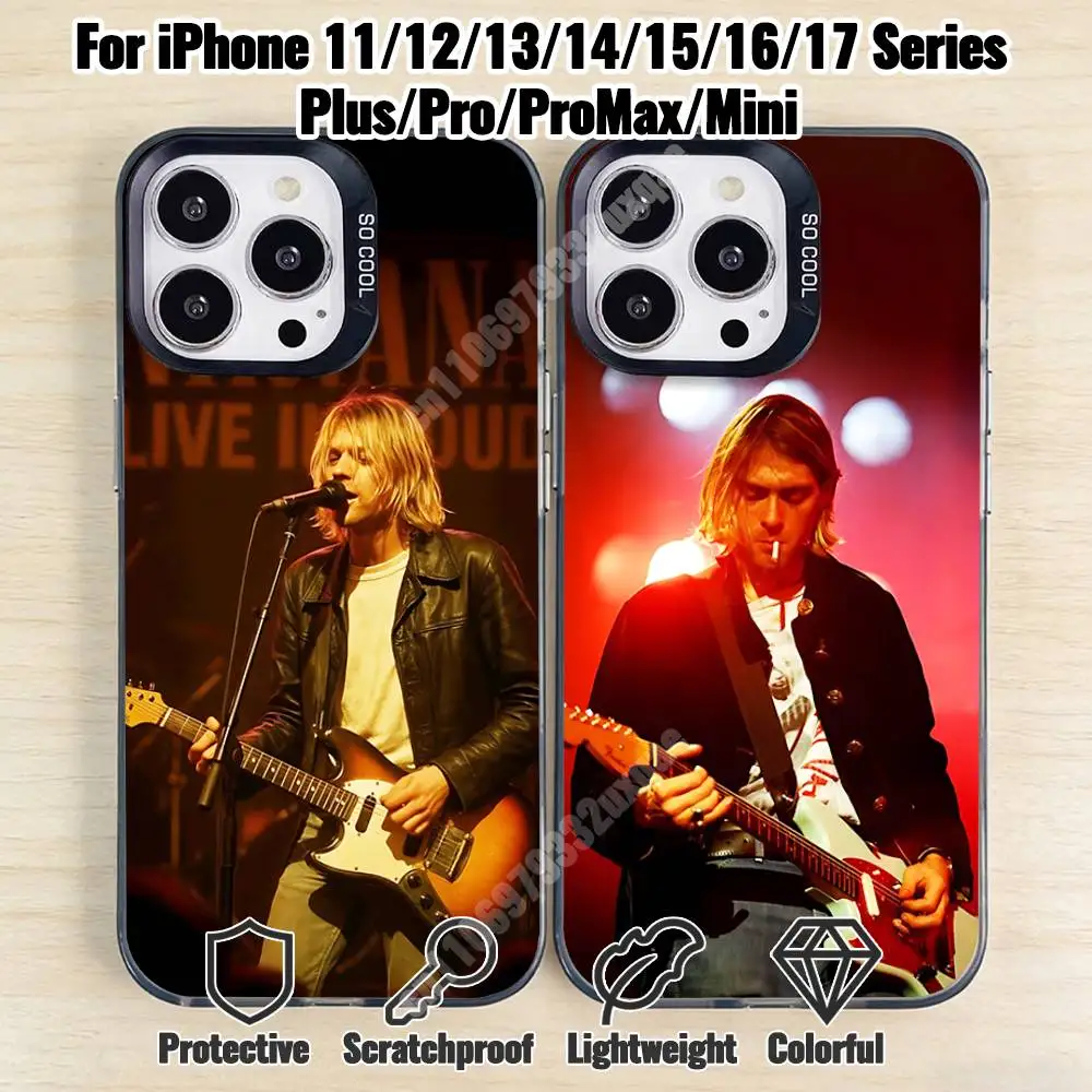 Nirvana Band K-Kurt Cobain-S Phone Case for iPhone 17 16 15 Pro Plus 14 13 Max Mini 12 11 X XS Air TPU Bumper