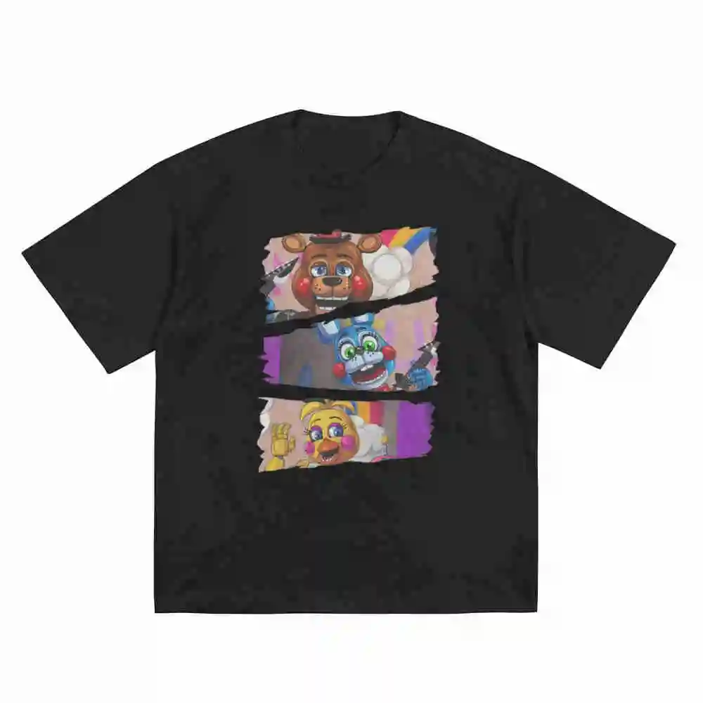 Five Nights Characters Stacked Youth Short Sleeve Tee 100% Cotton T-Shirt