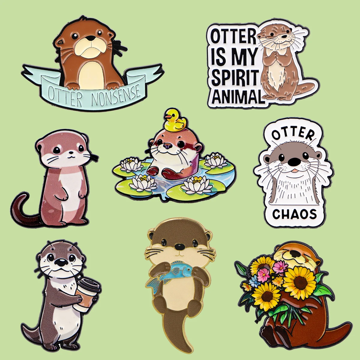 Kawaii Cute Otter Enamel Pin Funny Slogan Flower Brooches For Lapel Pins Badge on Backpack Accessories Fashion Jewelry Gifts