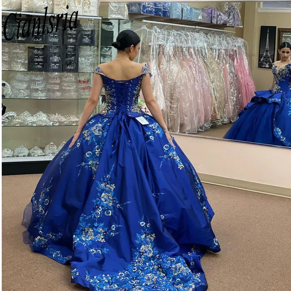 Luxury Royal Blue Princess Quinceanera Dresses Beading Appliques Party Dress Tulle Elegent Sweet Vestido De 15 16 Anos